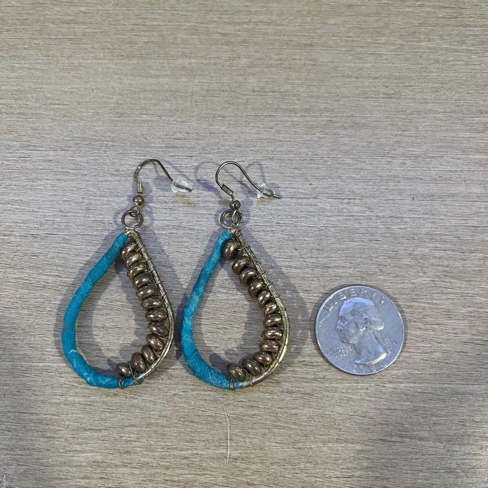 Anthropologie Shiraleah Turquoise and Bronze Teardrop Loop Earrings